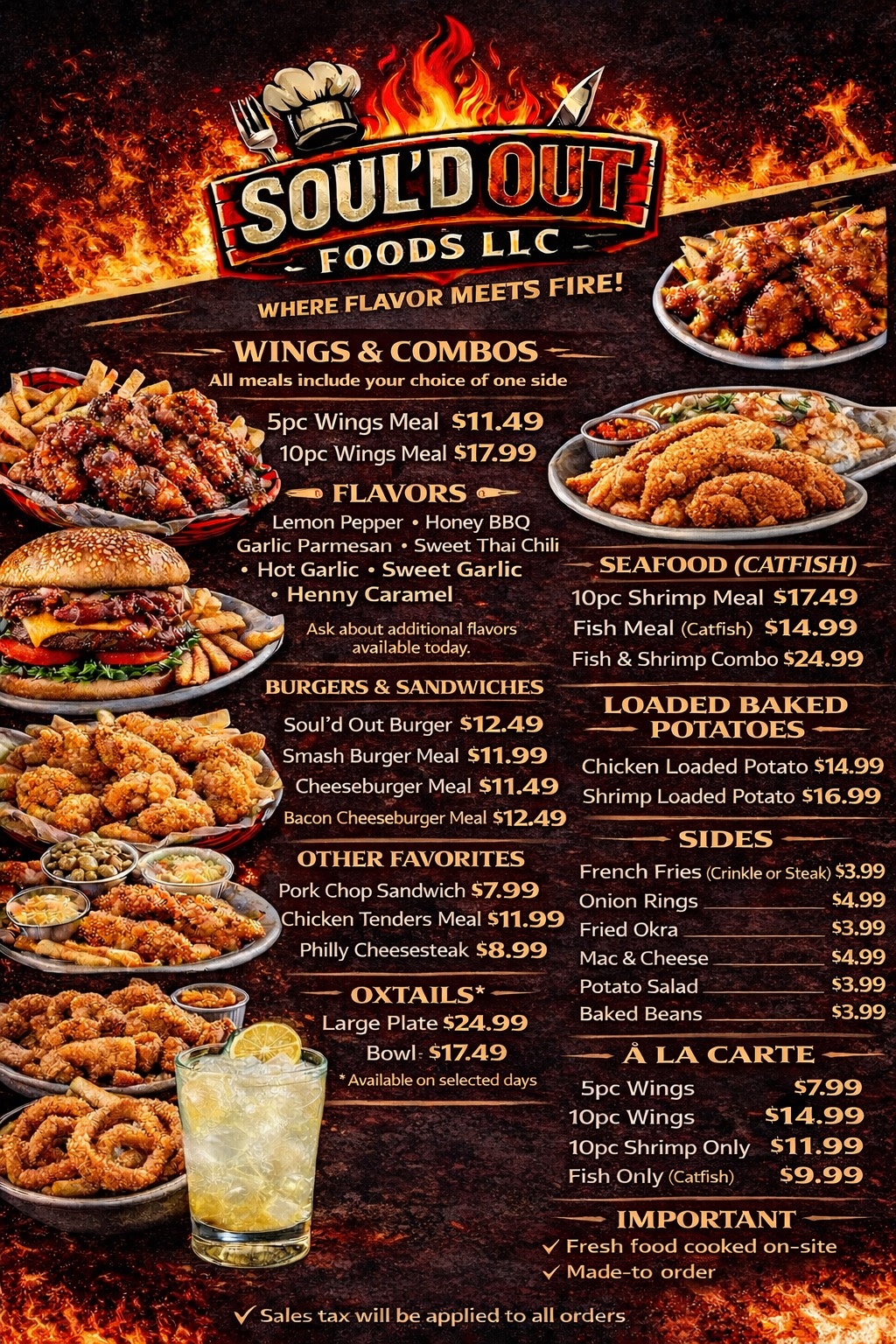 Soul'd Out Foods Main Menu